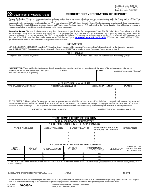VA Form 26-8497A  Printable Pdf