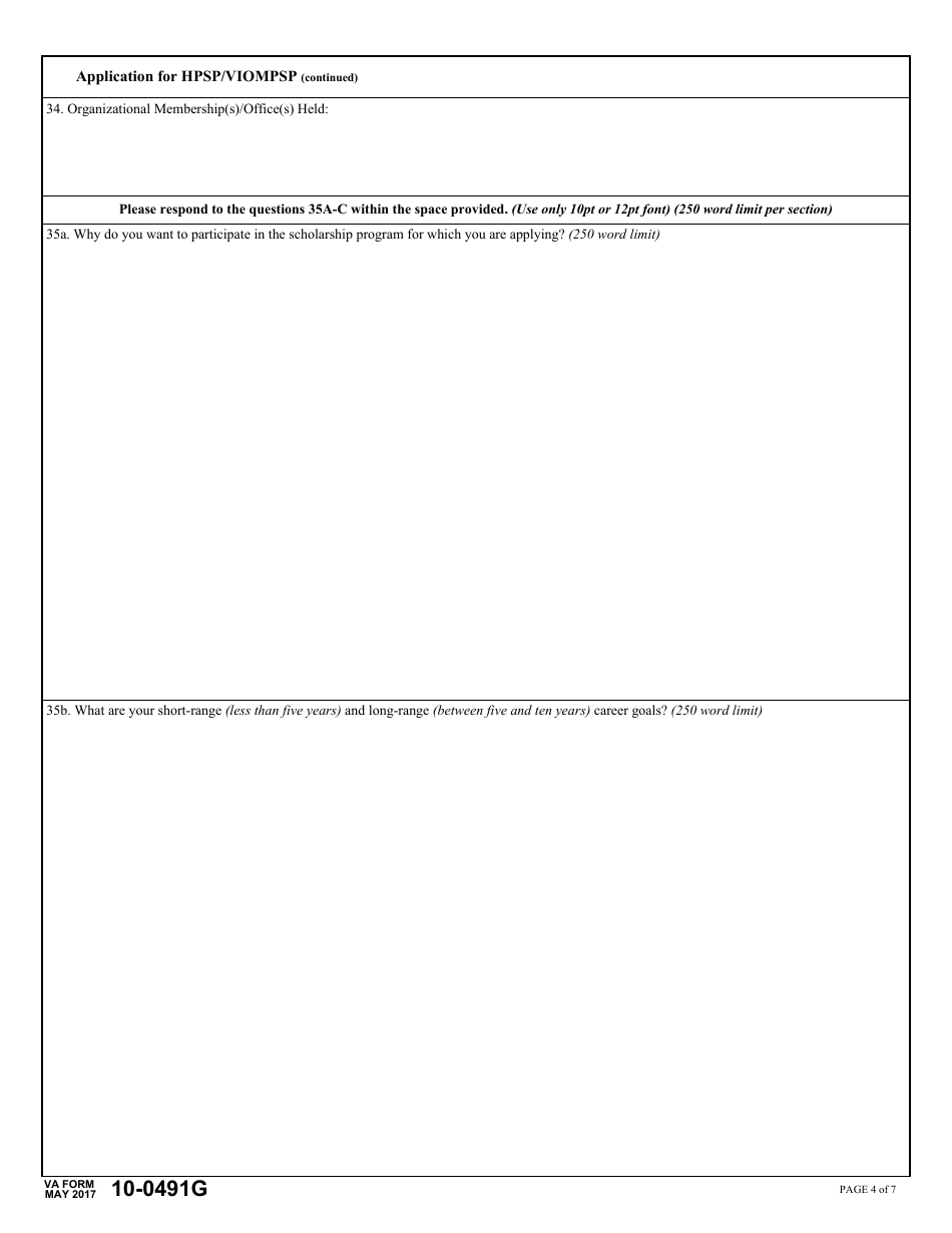 VA Form 10-0491G Application for Health Professional Scholarship Program (Hpsp)  Visual Impairment and Orientation and Mobility Professionals Scholarship Program (Viompsp), Page 4