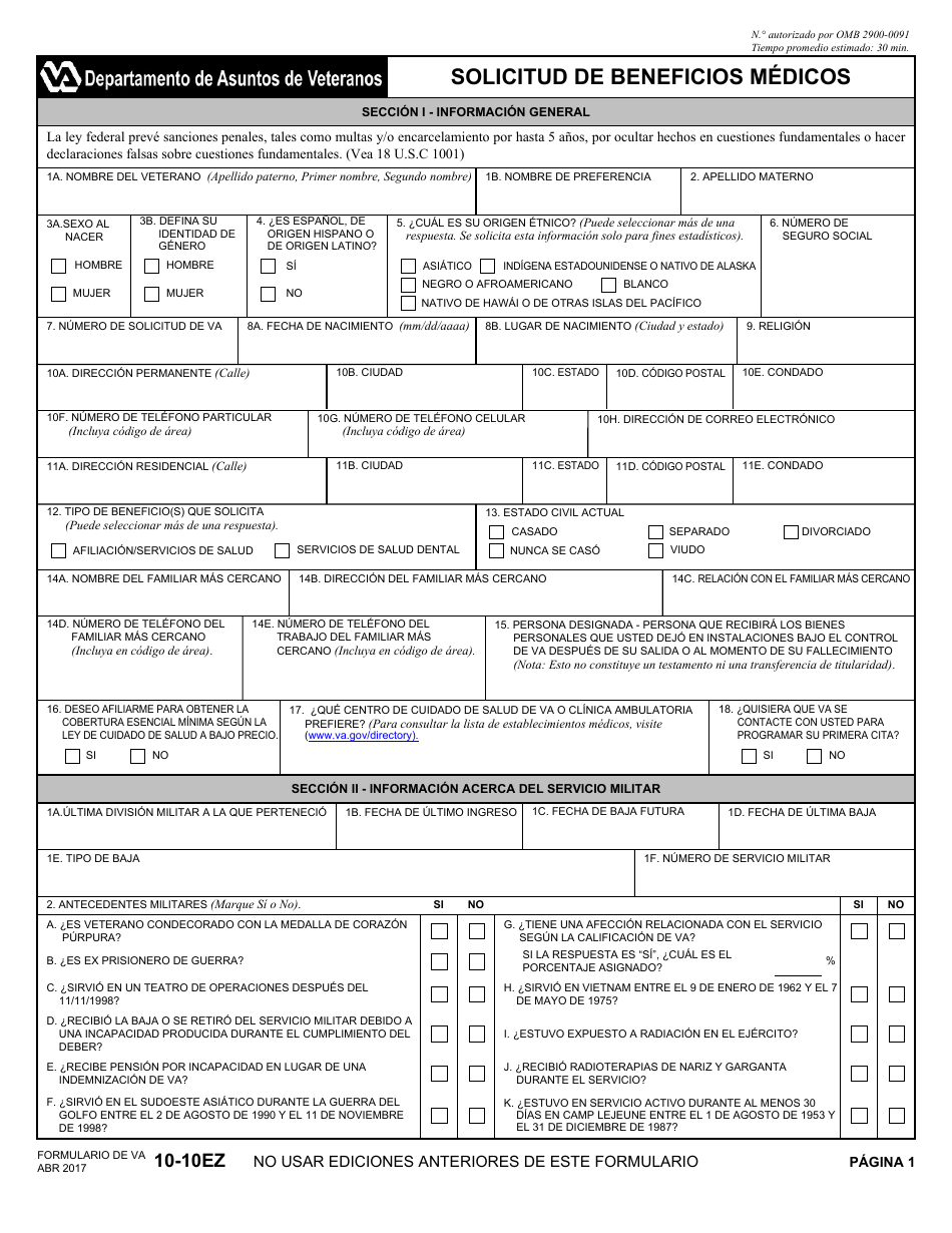 VA Formulario 10-10EZ Solicitud De Beneficios Medicos (Spanish), Page 3