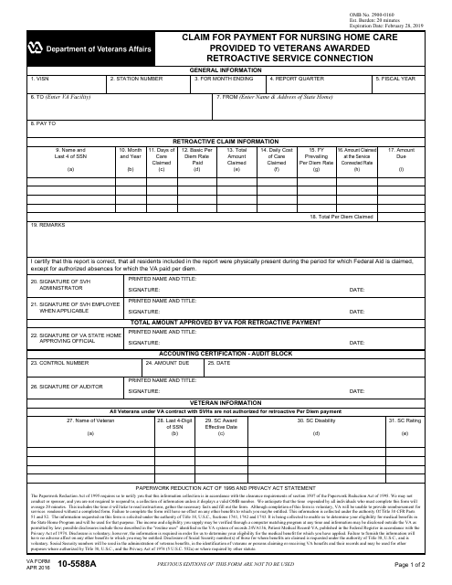 VA Form 10-5588A  Printable Pdf