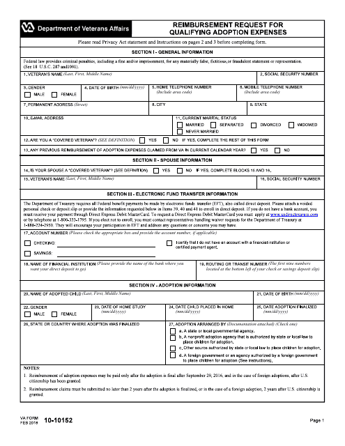 VA Form 10-10152  Printable Pdf