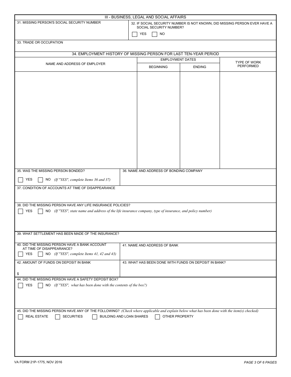 VA Form 21P-1775 Statement of Disappearance, Page 3