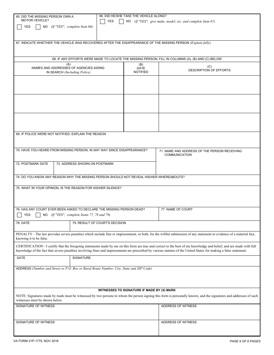 VA Form 21P-1775 Statement of Disappearance, Page 6