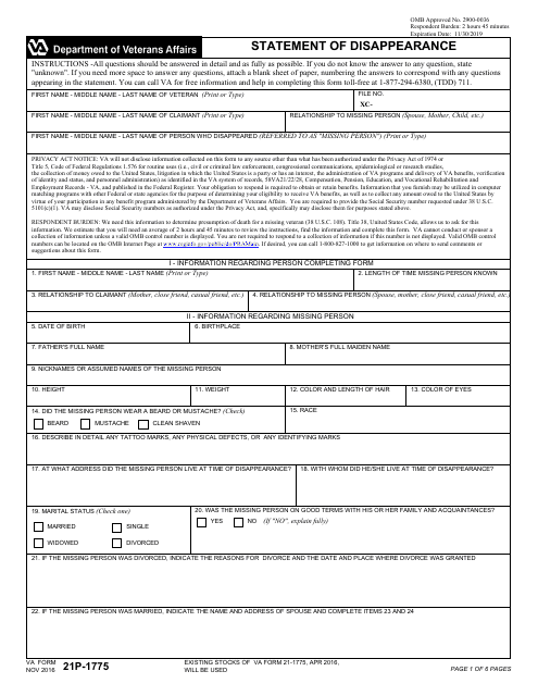 VA Form 21P-1775  Printable Pdf