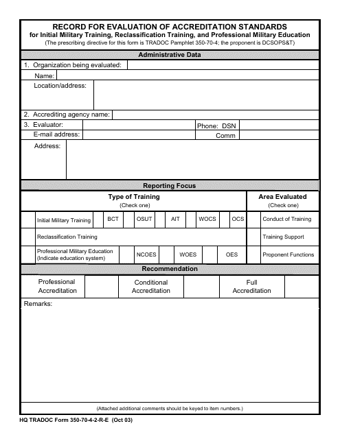 HQ TRADOC Form 350-70-4-2-R-E  Printable Pdf