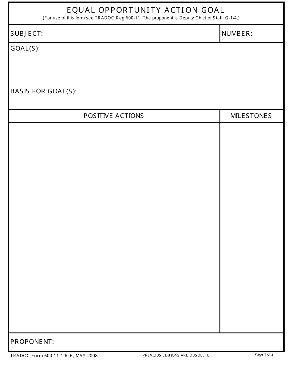 TRADOC Form 600-11-1-R-E Equal Opportunity Action Goal, Page 1