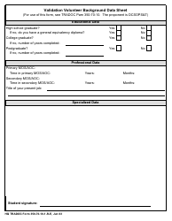 Document preview: HQ TRADOC Form 350-70-10-1-R-E Validation Volunteer Background Data Sheet
