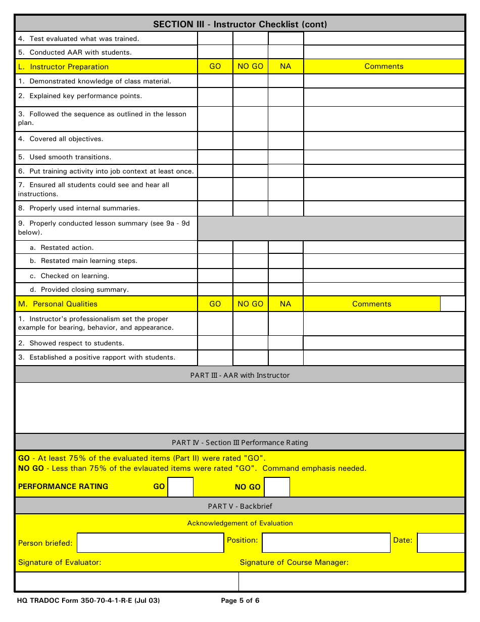 TRADOC Form 350-70-4-1-R-E Observation Worksheet, Page 5