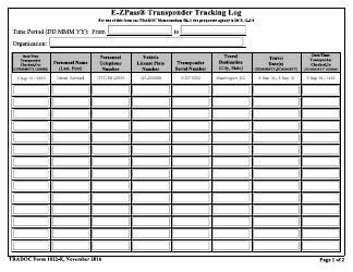 TRADOC Form 1022-E E-Zpass Transponder Tracking Log