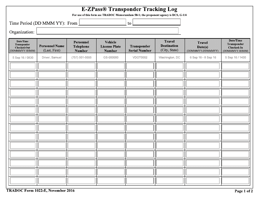 TRADOC Form 1022-E  Printable Pdf
