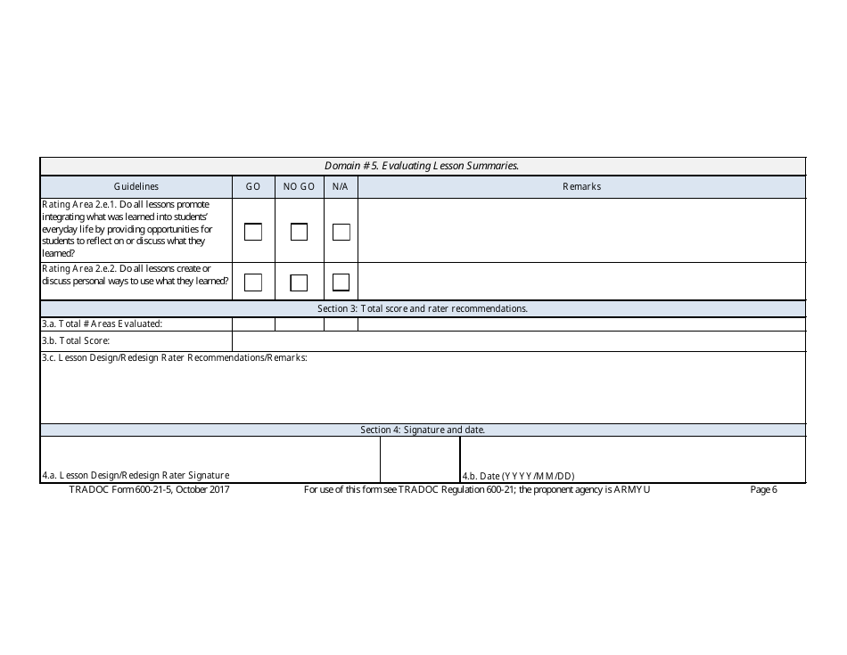 TRADOC Form 600-21-5 Lesson Design / Redesign Checklist, Page 6