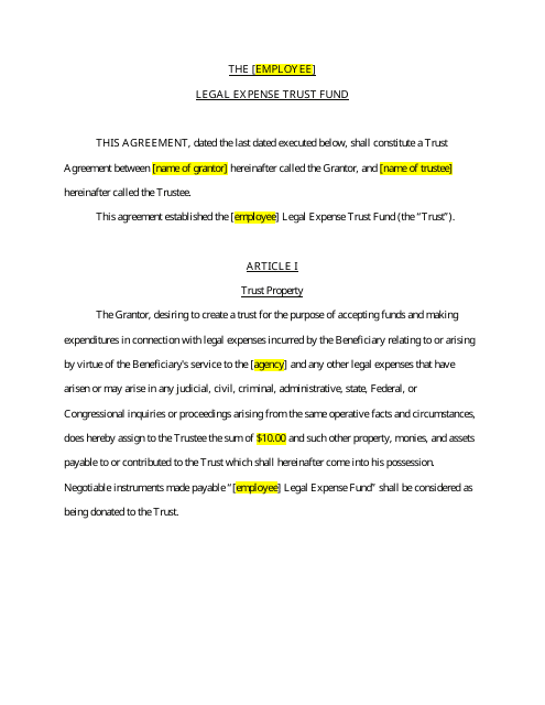Legal Expense Trust Fund Agreement Template Download Pdf