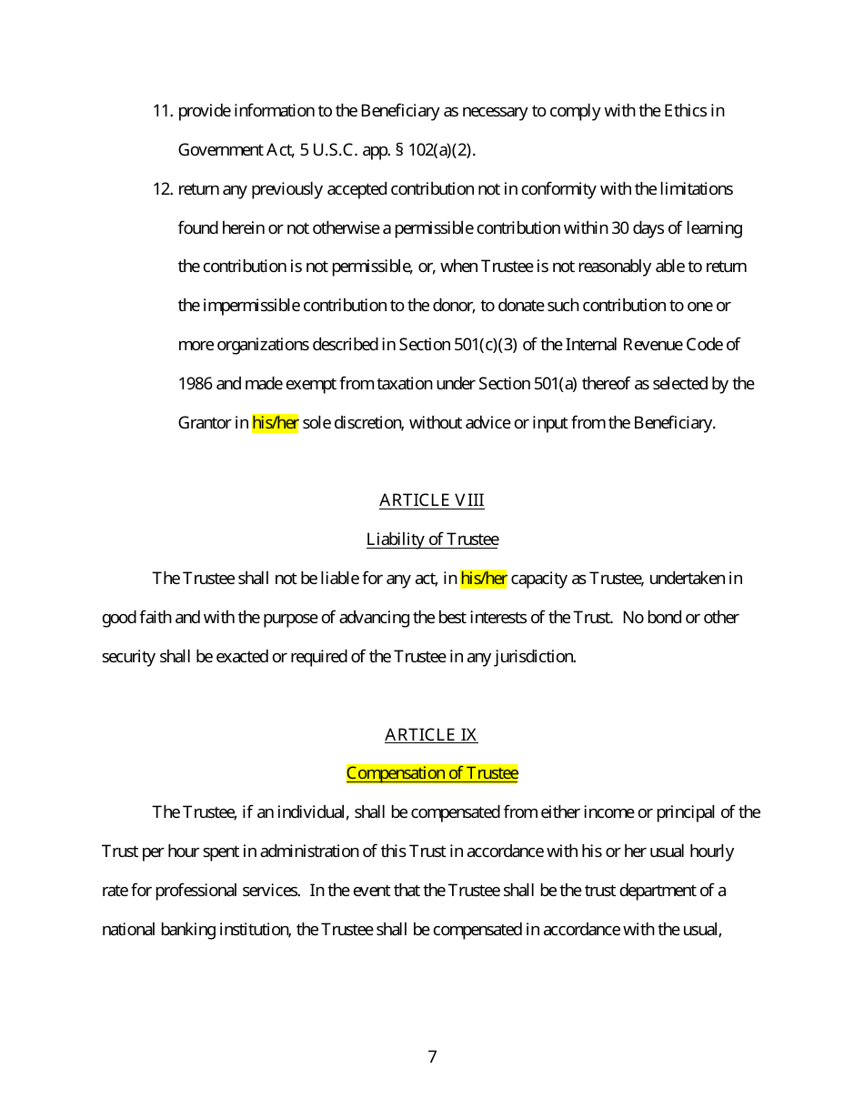Legal Expense Trust Fund Agreement Template, Page 7