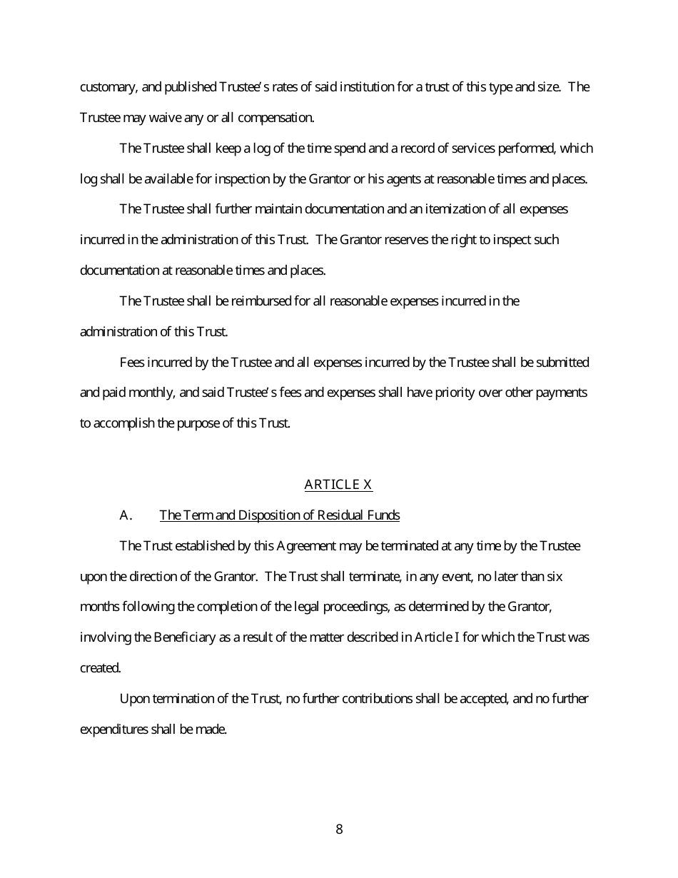 Legal Expense Trust Fund Agreement Template, Page 8