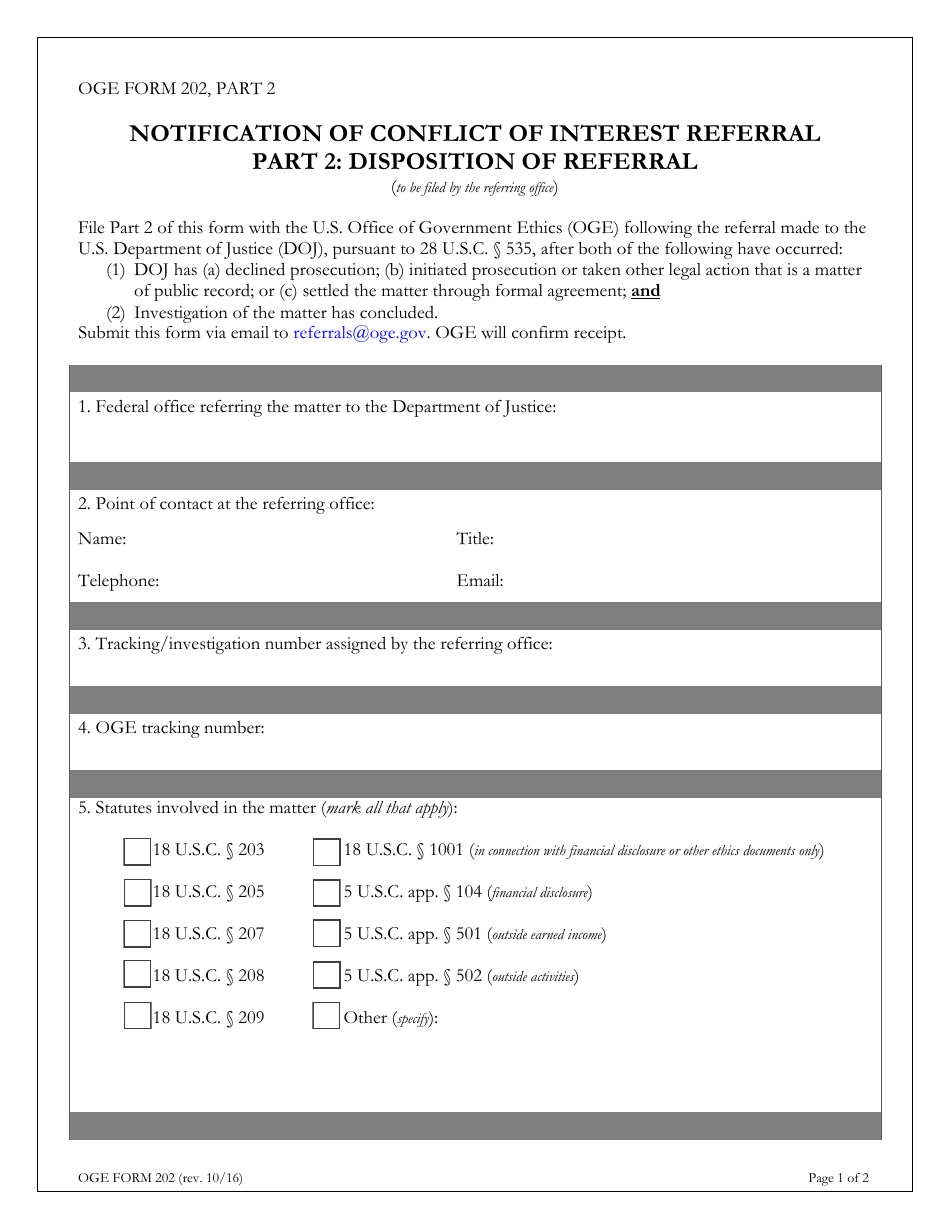OGE Form 202 Notification of Conflict of Interest Referral, Page 2