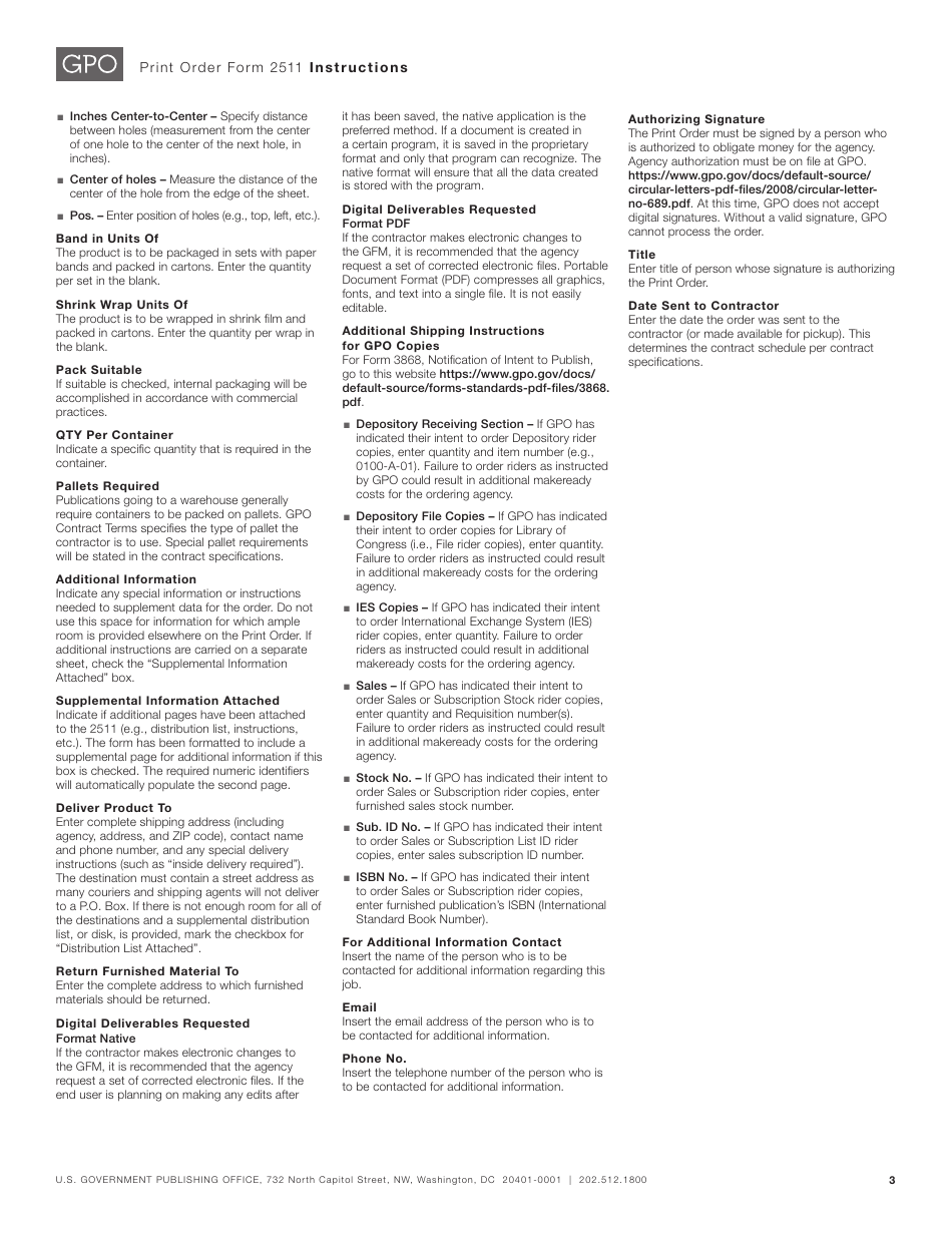 Instructions for GPO Form 2511 Print Order Form for Term Contracts, Page 3
