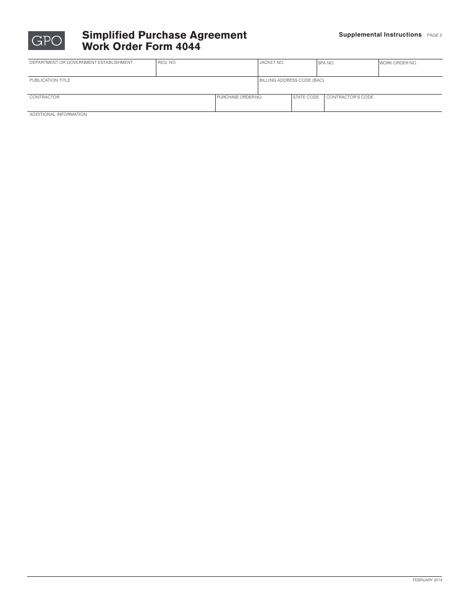 GPO Form 4044 Simplified Purchase Agreement (SPA) Work Order, Page 2