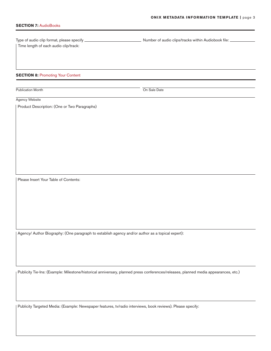 Onix Metadata Information Template, Page 3