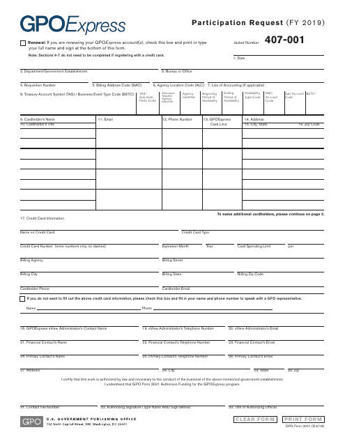 GPO Form 3001 2019 Printable Pdf