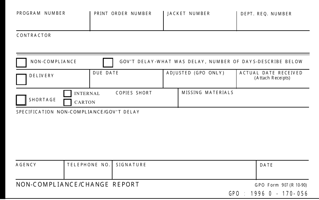 GPO Form 907 Non-compliance/Change Report