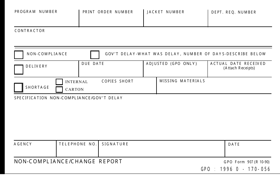 GPO Form 907 Non-compliance / Change Report, Page 1