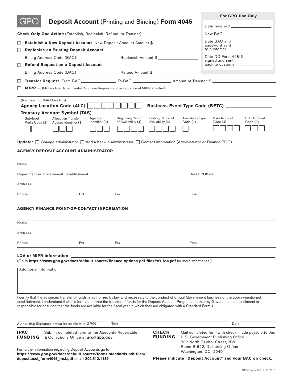 GPO Form 4045 - Fill Out, Sign Online and Download Fillable PDF ...