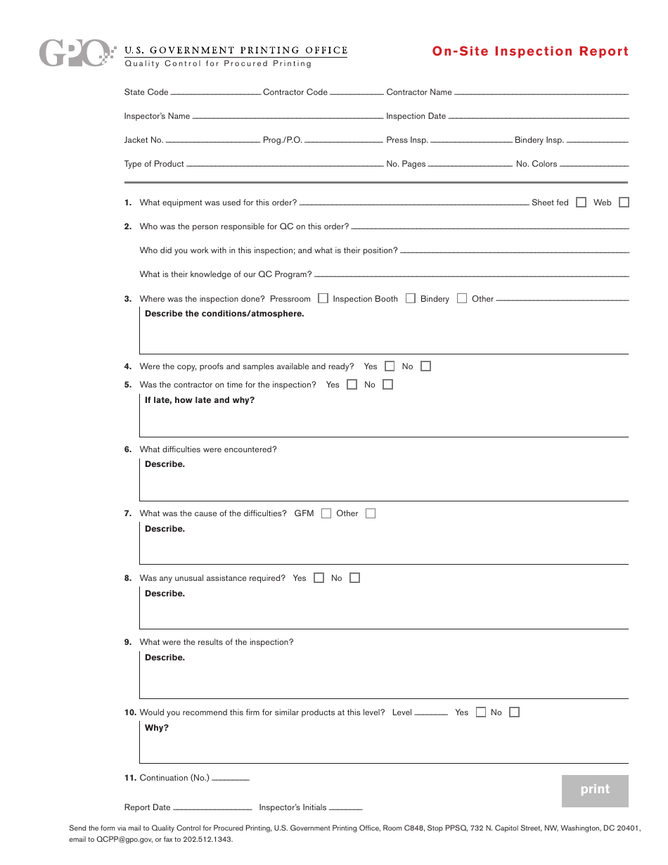 On-Site Inspection Report Form, Page 1