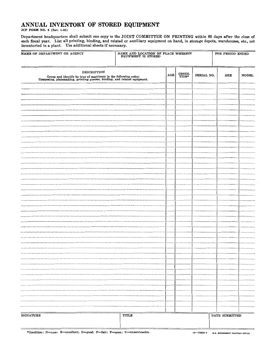 GPO JCP Form 6 Annual Inventory of Stored Equipment, Page 1