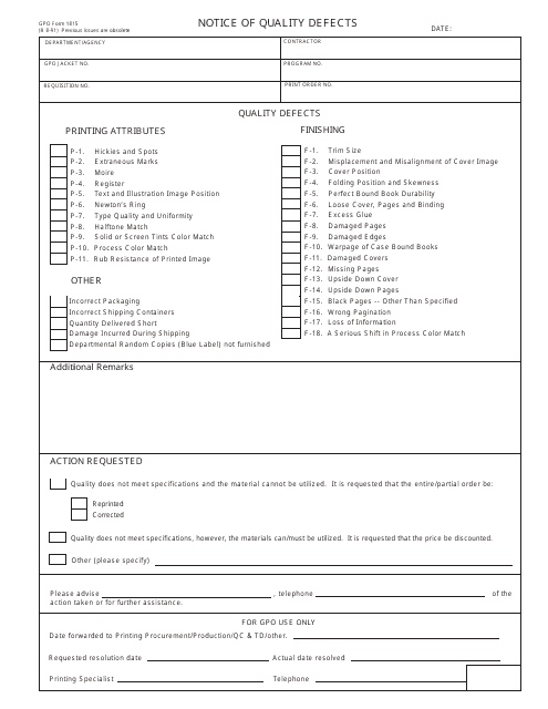 GPO Form 1815  Printable Pdf