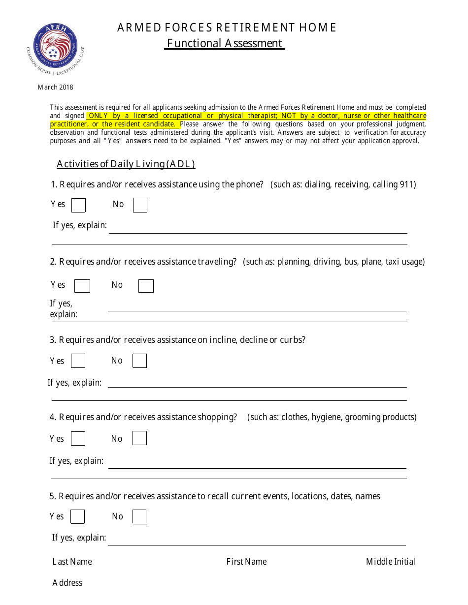 Functional Assessment Checklist Pdf Fill Online Print 4161