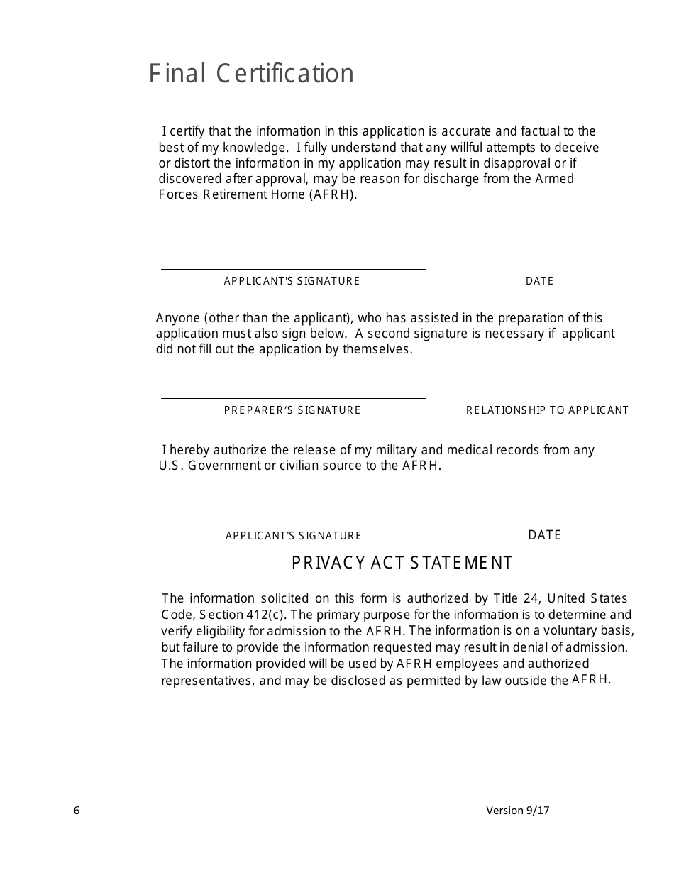 Application for Admission, Page 6