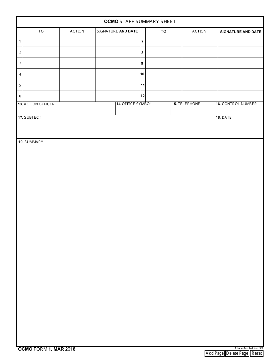 OCMO Form 1 Ocmo Staff Summary Sheet, Page 1