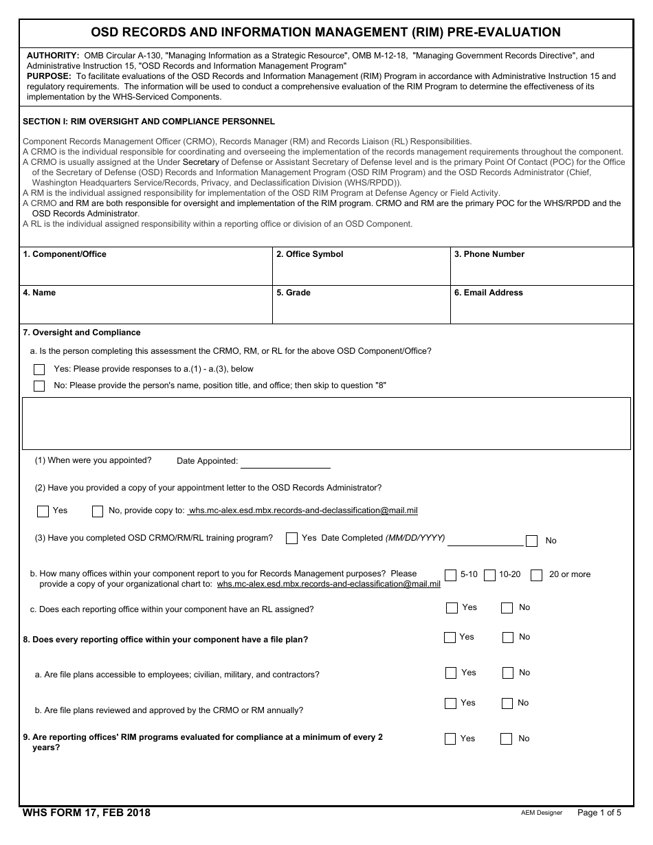 WHS Form 17 - Fill Out, Sign Online and Download Fillable PDF ...