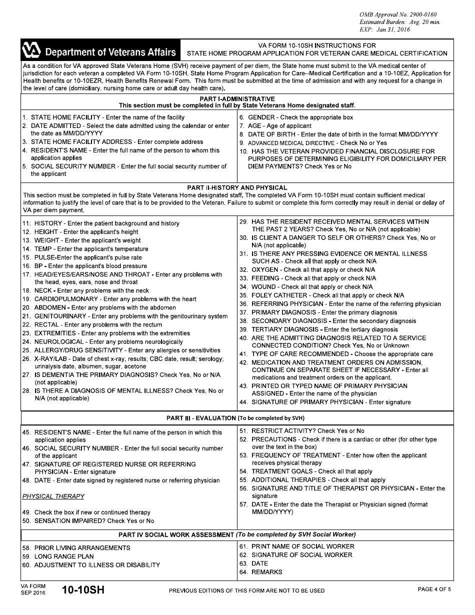 VA Form 10-10SH - Fill Out, Sign Online And Download Fillable PDF ...