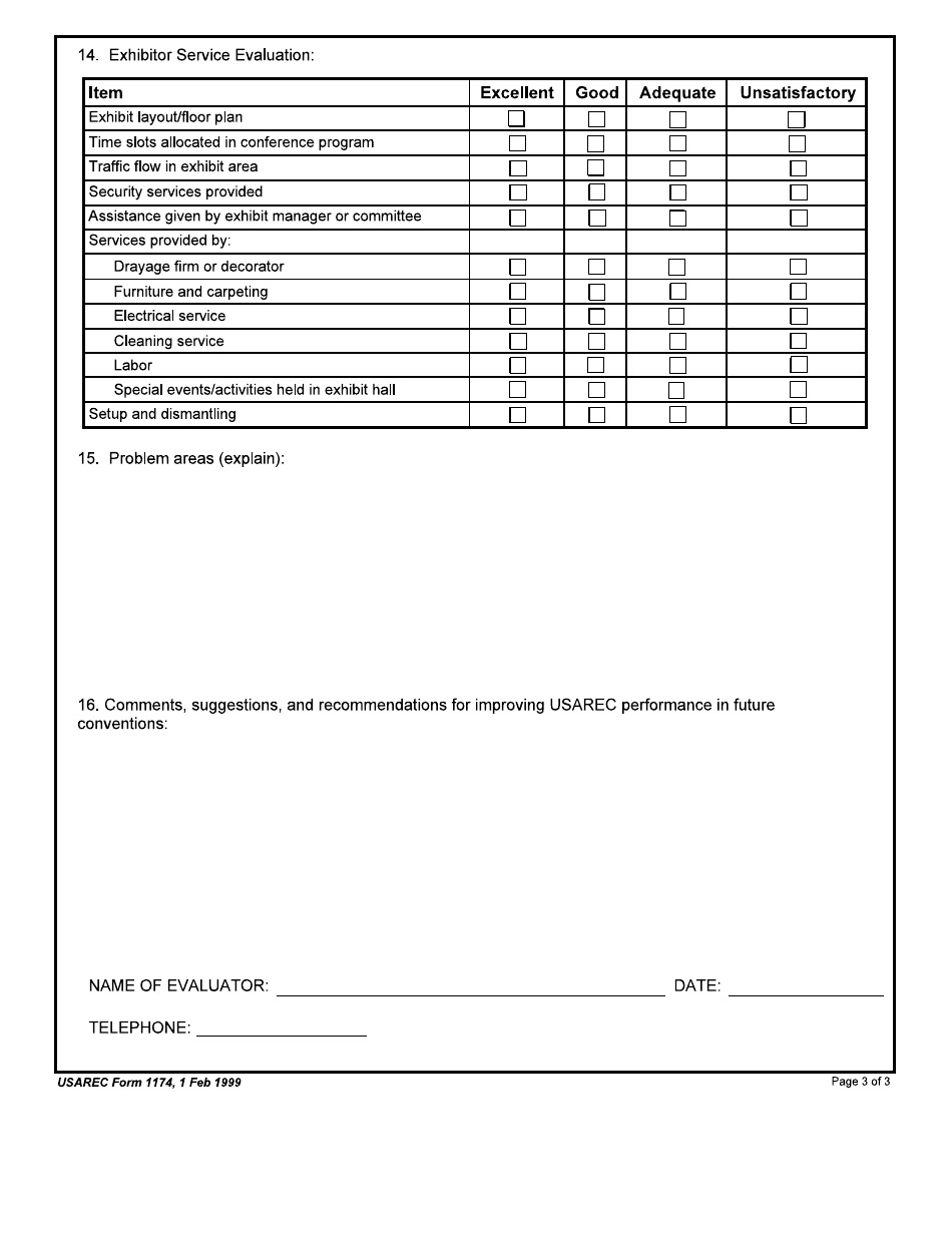 USAREC Form 1174 Local Project Officer National Convention / Exhibit After-Action Report, Page 3