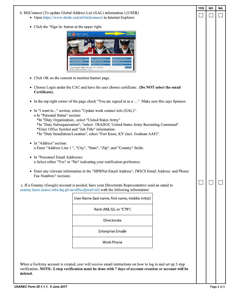 USAREC Form 25-1-1.1 G-6 User in-Processing Checklist, Page 2