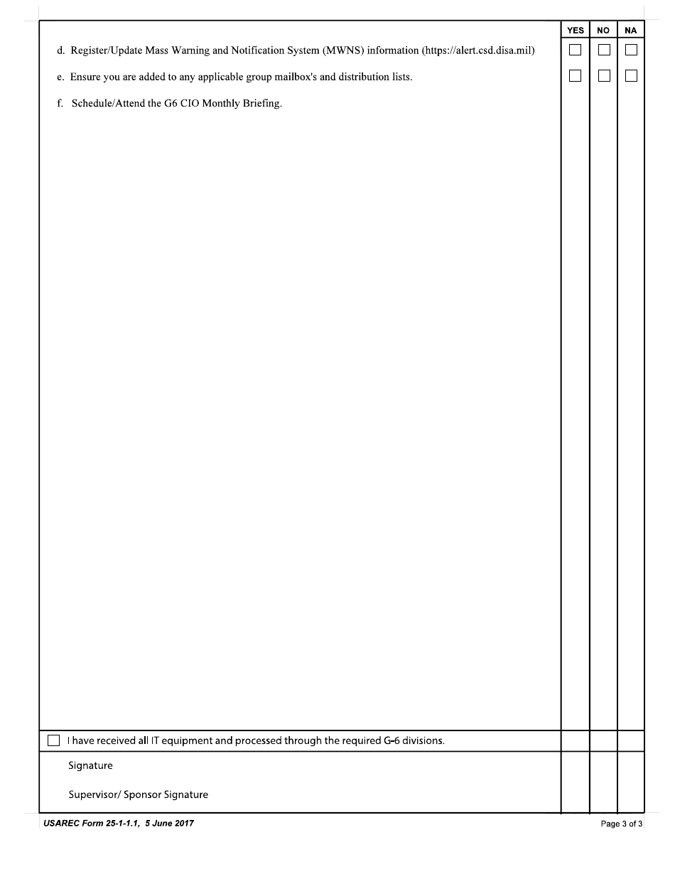USAREC Form 25-1-1.1 G-6 User in-Processing Checklist, Page 3