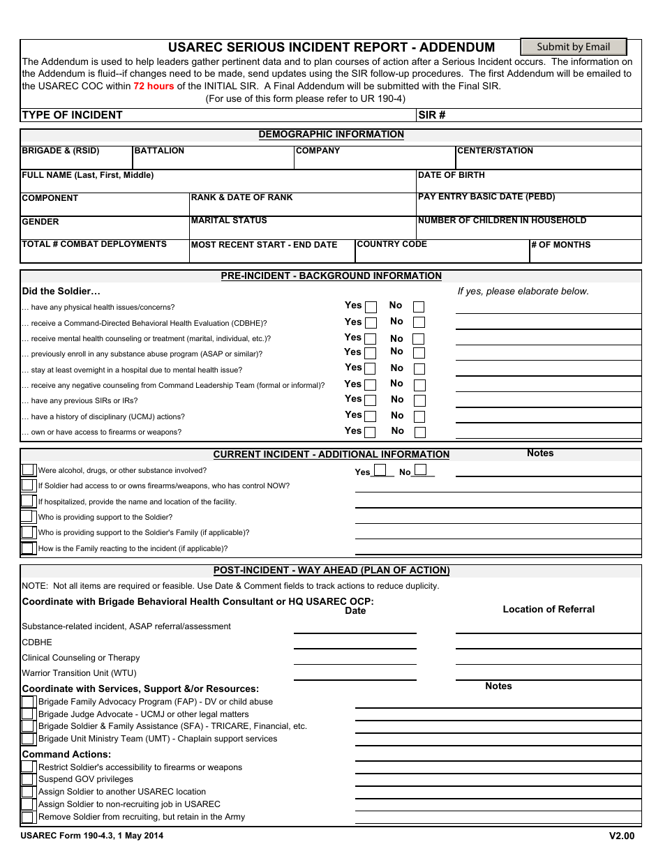 USAREC Form 190-4.3 USAREC Serious Incident Report - Addendum, Page 1
