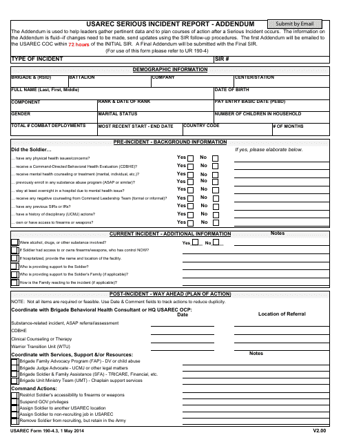USAREC Form 190-4.3 USAREC Serious Incident Report - Addendum