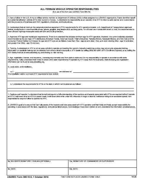 USAREC Form 385-10.5  Printable Pdf
