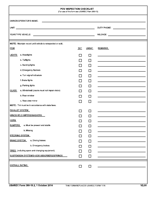 USAREC Form 385-10.2  Printable Pdf