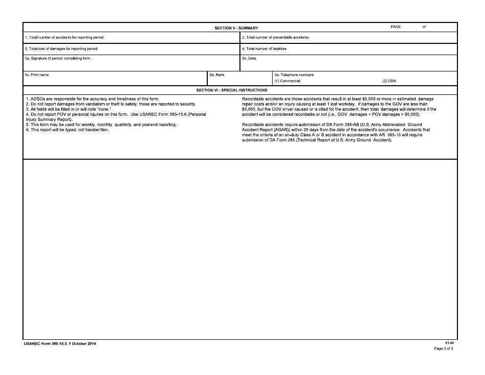 USAREC Form 385-10.3 Accident Summary Report and Log, Page 3