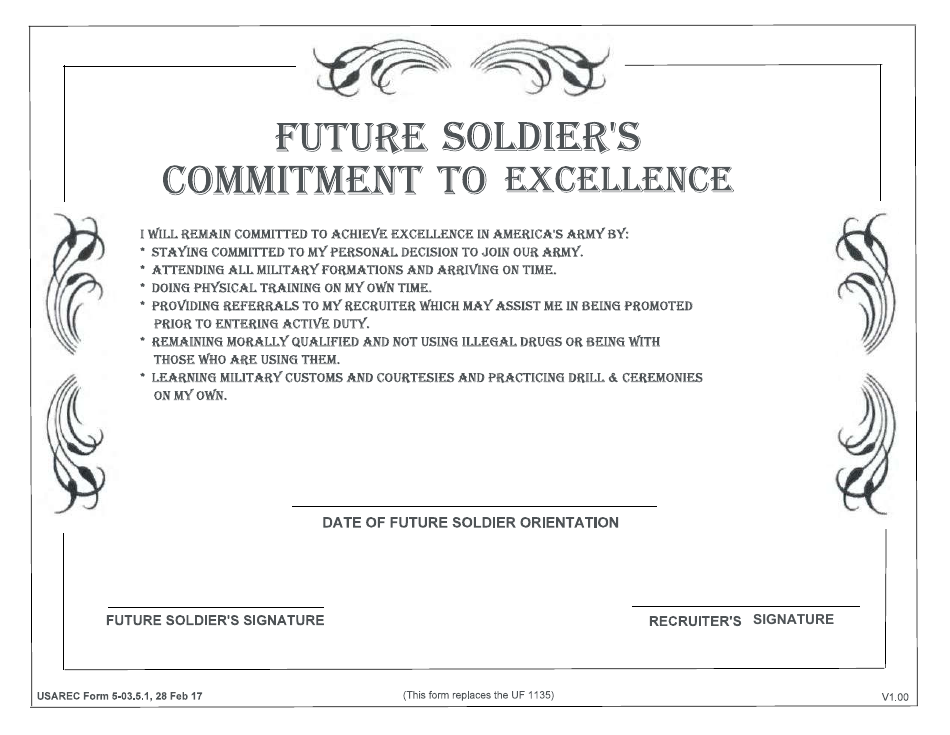 USAREC Form 5-03.5.1 Future Soldiers Commitment to Excellence Certificate, Page 1