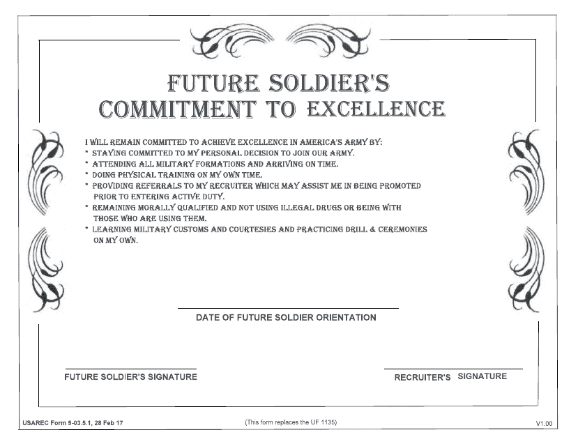 USAREC Form 5-03.5.1 Future Soldier's Commitment to Excellence Certificate