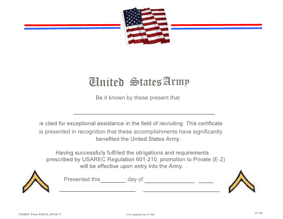 USAREC Form 5-03.5.3 Future Soldier Referral Promotion Certificate, Page 1