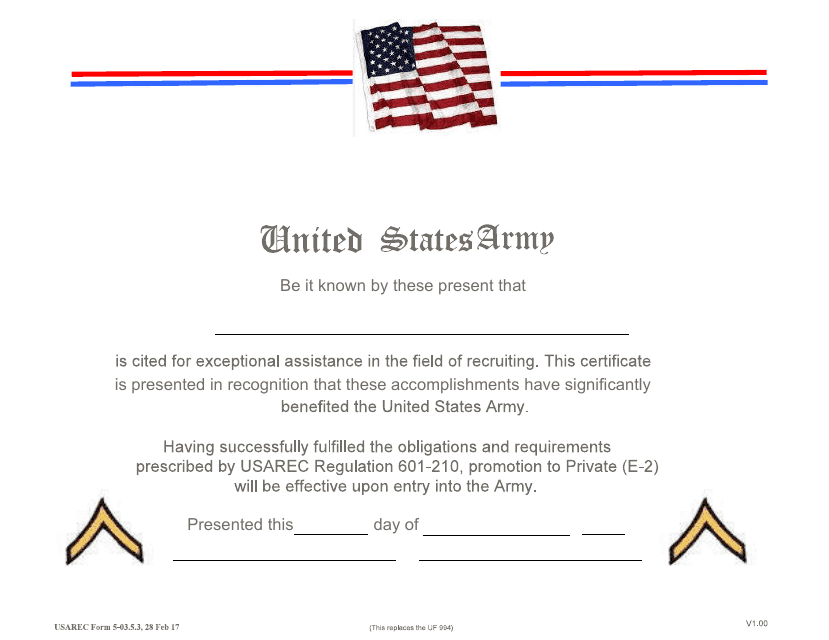 USAREC Form 5-03.5.3 Future Soldier Referral Promotion Certificate