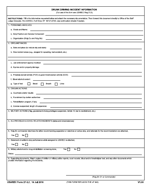 USAREC Form 27-3.1  Printable Pdf