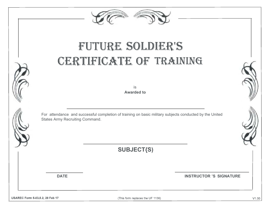USAREC Form 5-03.5.2 Future Soldiers Certificate of Training, Page 1