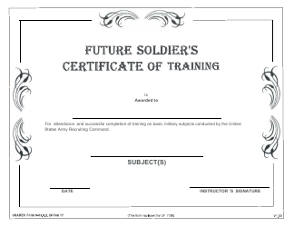 Document preview: USAREC Form 5-03.5.2 Future Soldier's Certificate of Training
