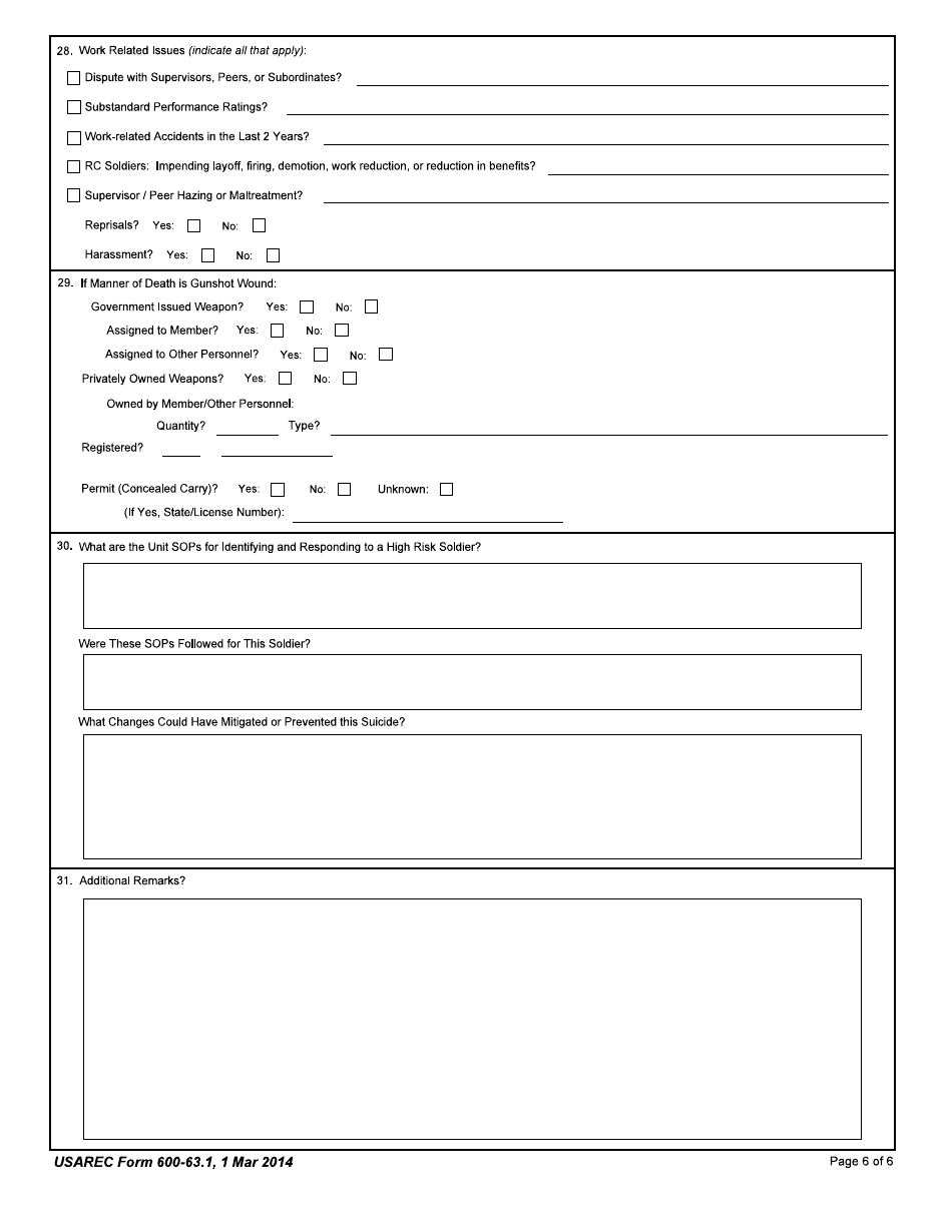 USAREC Form 600-63.1 Commanders Suspected Suicide Event Report, Page 6